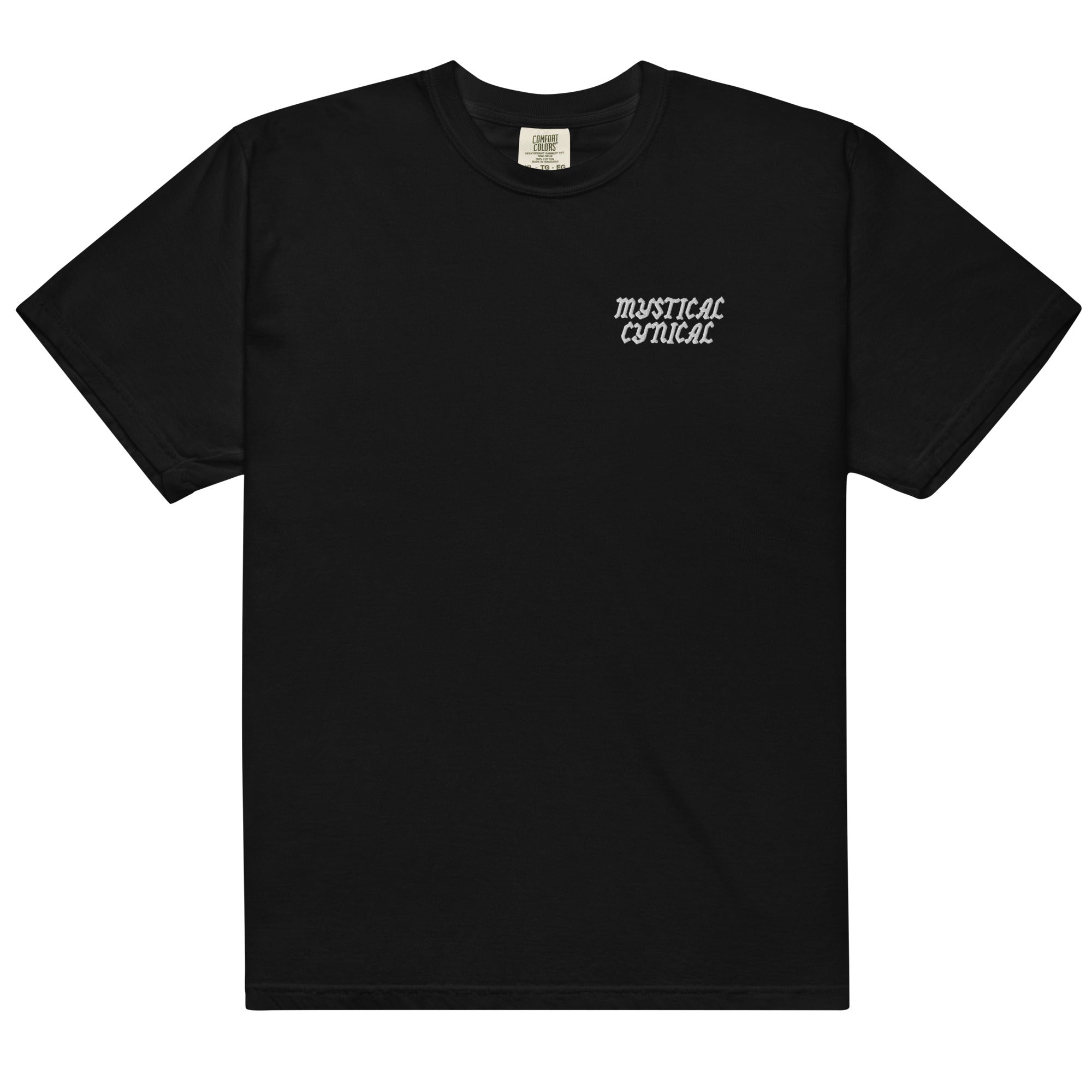 'Mystical/Cynical' Unisex Heavyweight Embroidered T-Shirt