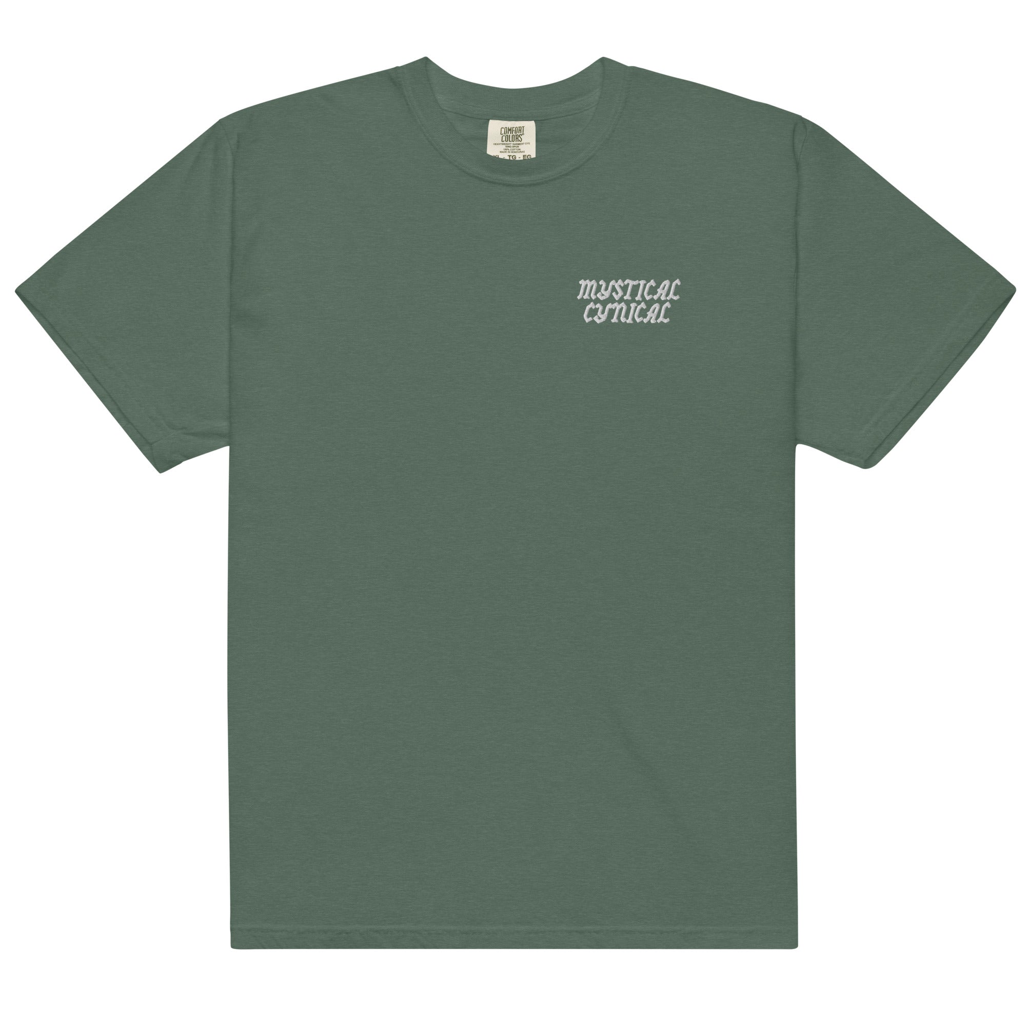 'Mystical/Cynical' Unisex Heavyweight Embroidered T-Shirt