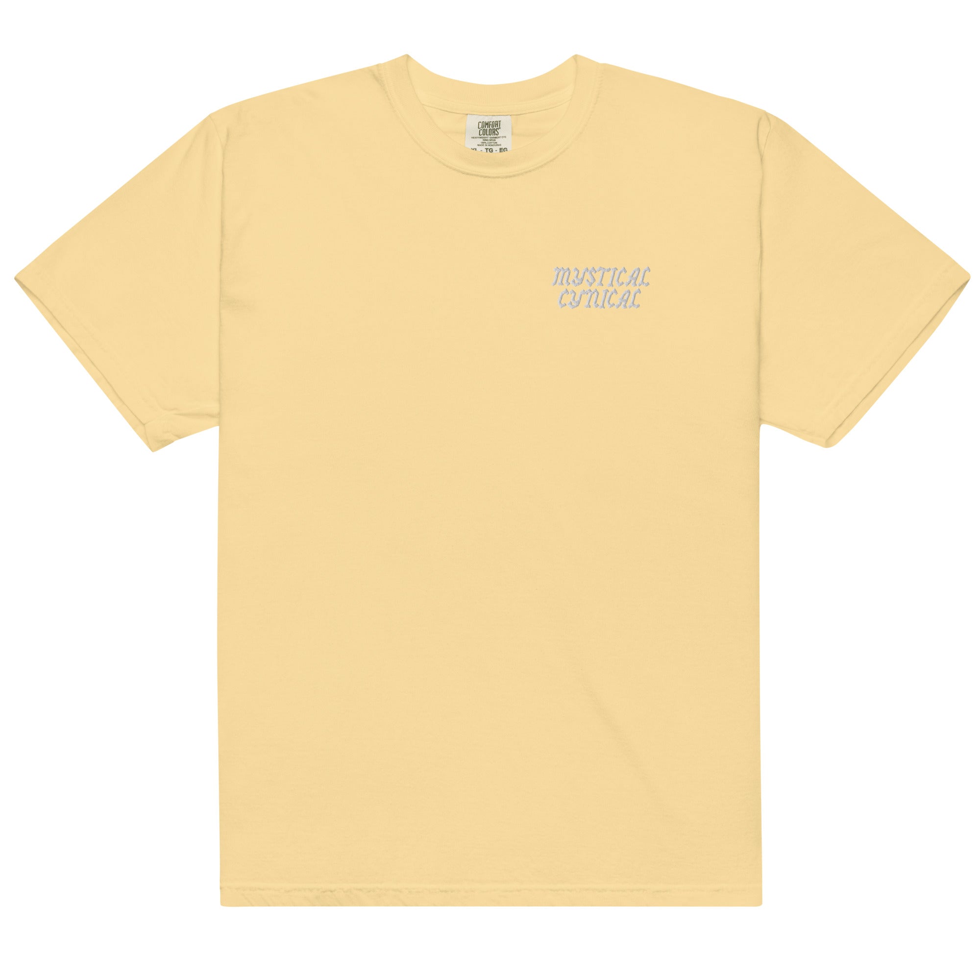 'Mystical/Cynical' Unisex Heavyweight Embroidered T-Shirt
