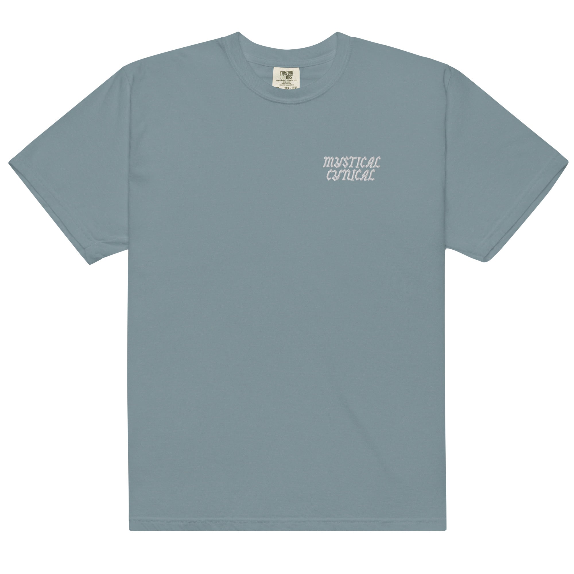 'Mystical/Cynical' Unisex Heavyweight Embroidered T-Shirt