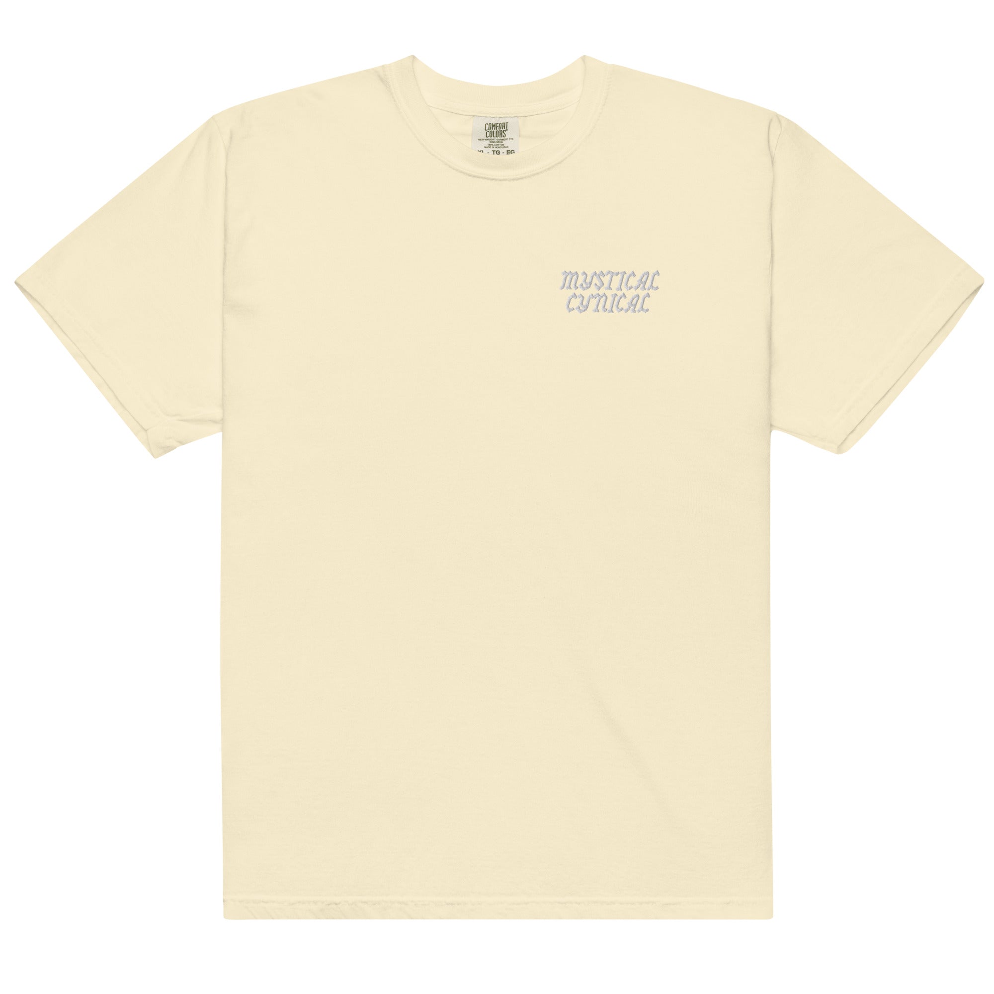 'Mystical/Cynical' Unisex Heavyweight Embroidered T-Shirt