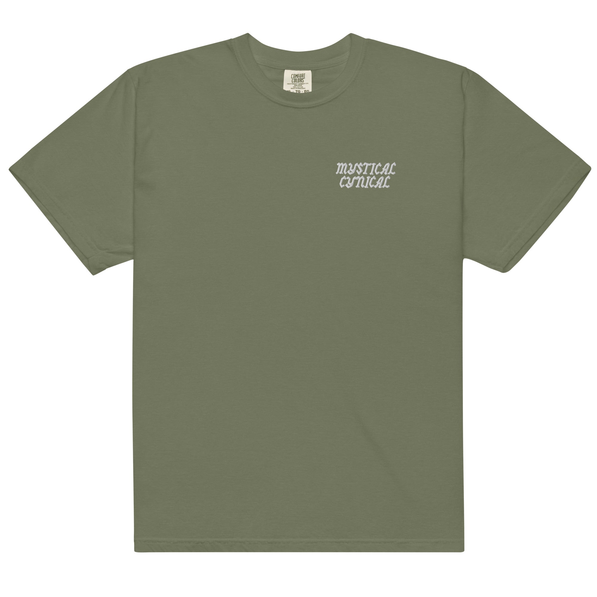 'Mystical/Cynical' Unisex Heavyweight Embroidered T-Shirt