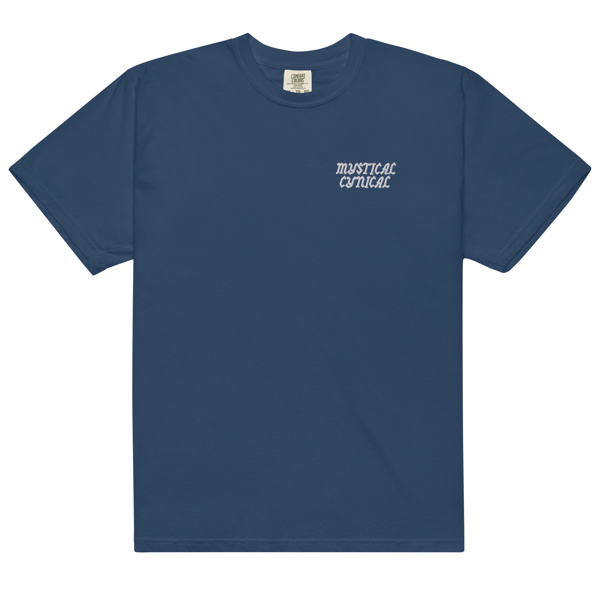 'Mystical/Cynical' Unisex Heavyweight Embroidered T-Shirt