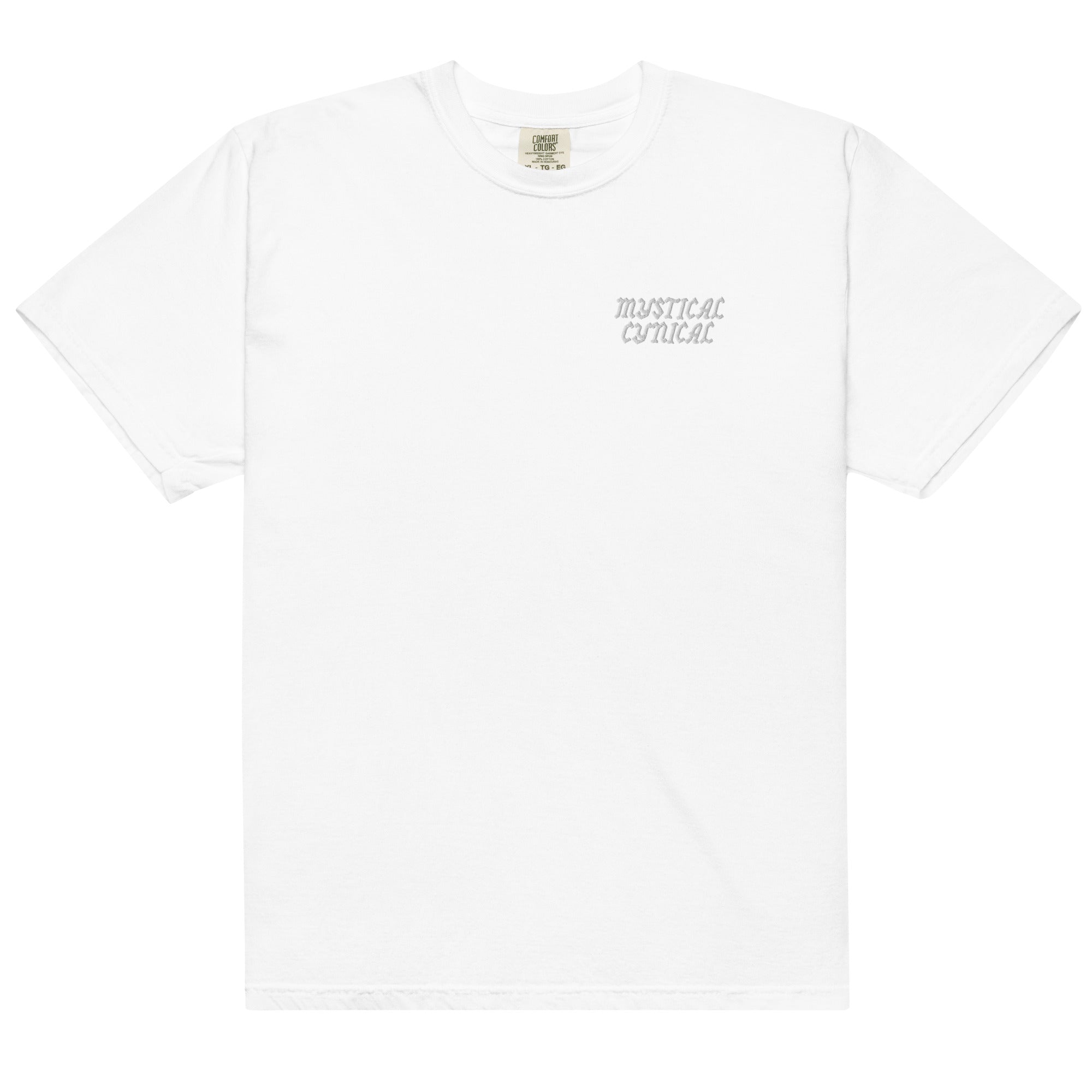 'Mystical/Cynical' Unisex Heavyweight Embroidered T-Shirt