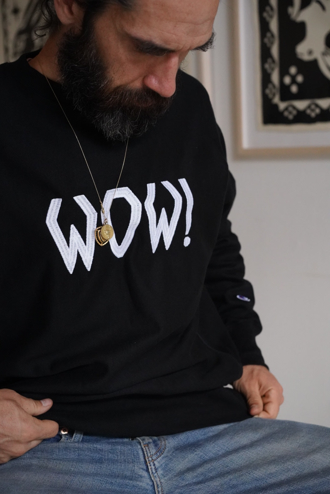 &#39;WOW!&#39; Champion Embroidered Sweatshirt