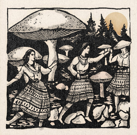 'Women Dancing In a Field of Mushrooms' Print